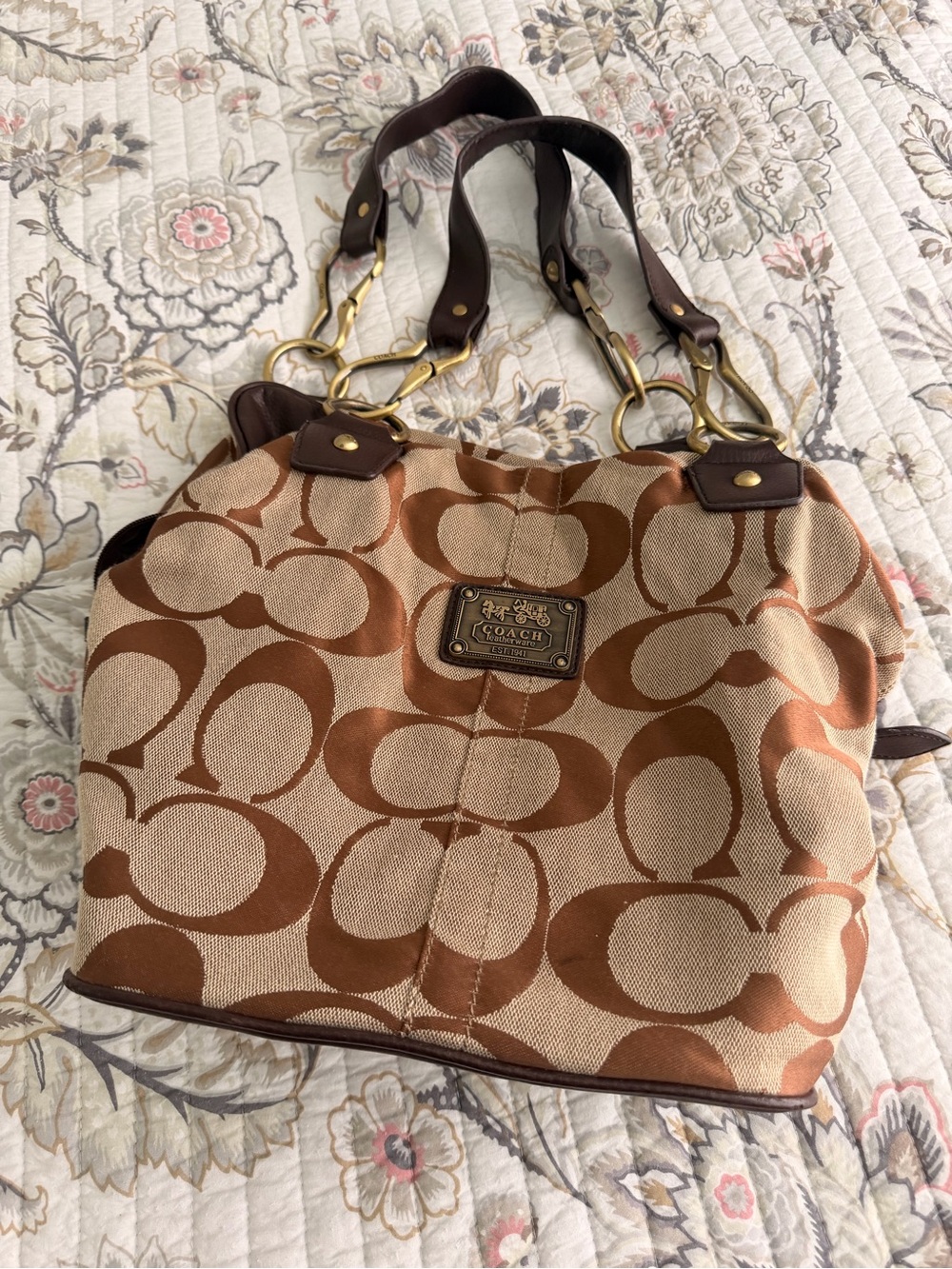 Coach Canvas Signature Tote in Brown and Tan
